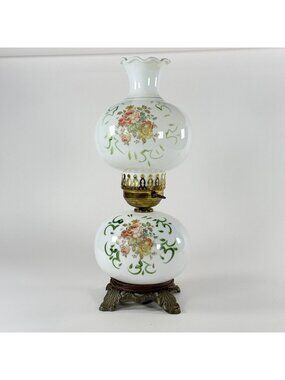 Vintage Antique Gone With The Wind Floral Hurricane Lamp Glass Shade 18" Tall El